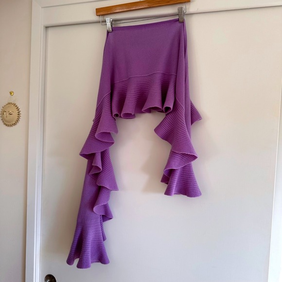 MAGASCHONI CASHMERE Purple Ruffle Waterfall Knit Scarf One Size - Picture 6 of 6